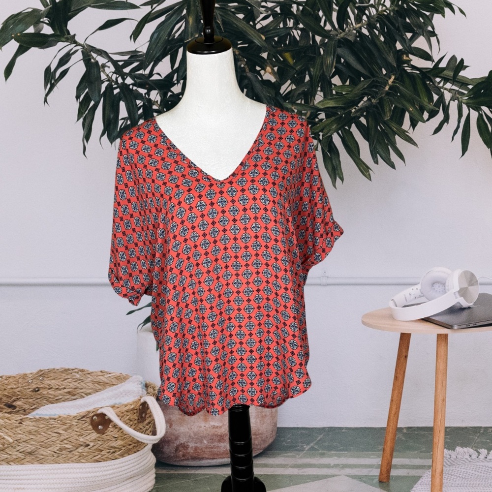 Living Doll Coral 70’s Print Blouse